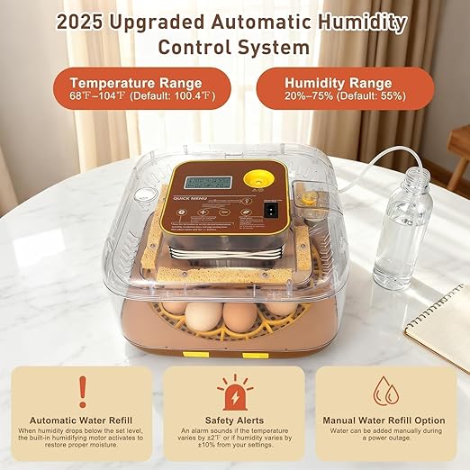 4th Gen - 12 Egg Fully Automatic Incubator, 2026 Upgraded Design, Intelligent Sensor-Based Humidity & Temp Control, Custom Hatch Days, Adjustable Auto Turning with Auto-Stop, 360° View, Alarm, Candler - Image 7