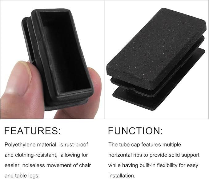 METALLIXITY Rectangle End Caps (30 x 15mm) 24Pcs, Plastic Rectangle Tube Inserts Threaded End Blanking Caps Protector - for Furniture Table Chair Legs, Black - Image 4