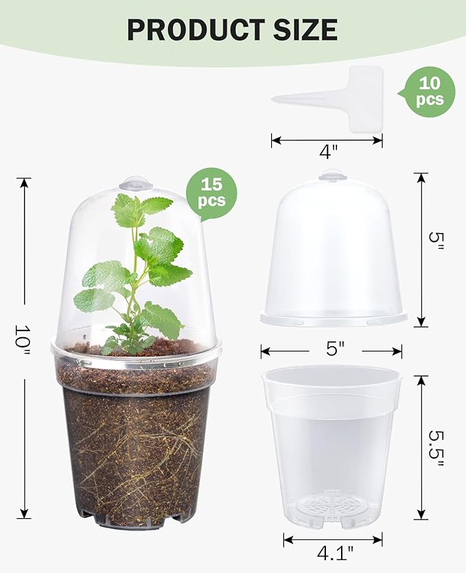 homenote Clear Nursery Pots for Plants,5 Inch Plant Pot for Planting with Humidity Domes Plastic Seedling with Drainage Holes Seed Starter Flower High Transparency (15 Pack) - Image 5