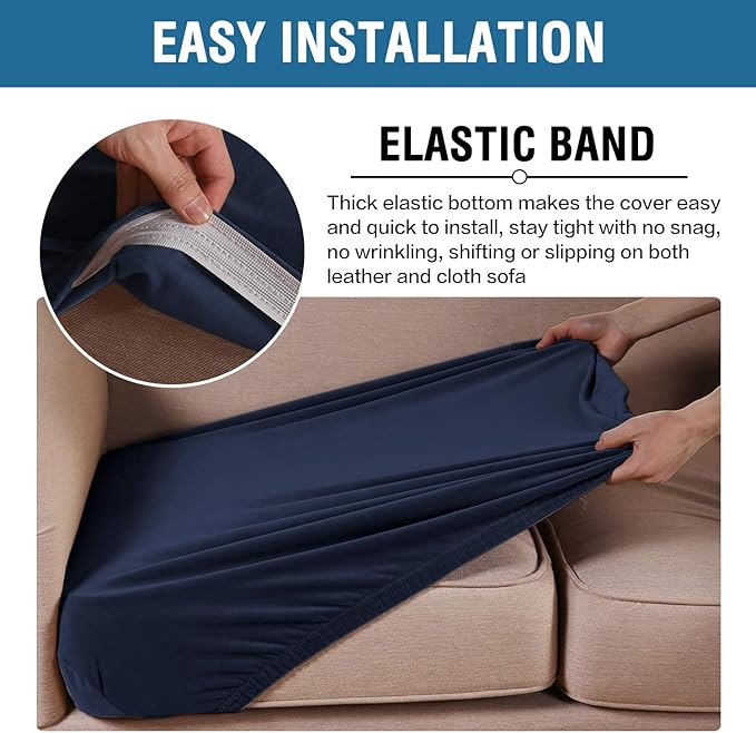 H.VERSAILTEX Velvet Stretch Couch Cushion Cover Plush Cushion Slipcover for Chair Loveseat Sofa Cushion Furniture Protector Seat Cushion Sofa Cover (3 Piece Sofa Cushion Covers, Navy) - Image 4