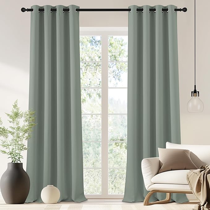 NICETOWN Blackout Drapery Curtain Panel 90 inches Long - Window Treatment Thermal Insulated Grommet Blackout Curtain/Drape for Bedroom Living Room (Sage Green, 1 Panel, 46 by 90 inches) by NICETOWN