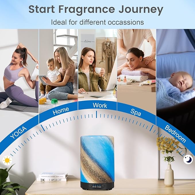 Essential Oil Diffuser, 120 ml Glass Aromatherapy Diffuser with 7 Color Lights, Auto Shut-Off and 4 Timer Settings, Ultrasonic Cool Mist Diffuser for Home Room Office (Galaxy Mist) - Image 6