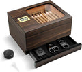 Cigar Humidor, Modern Glass Top Cedar Humidor Cigar Box with Accessory Drawer, Digital Hygrometer,Handcrafted Cedar Wood Tray and Divider, Cigar Case for 30-55 Cigars, Cigar Accessories for Men by OTAKOKIT