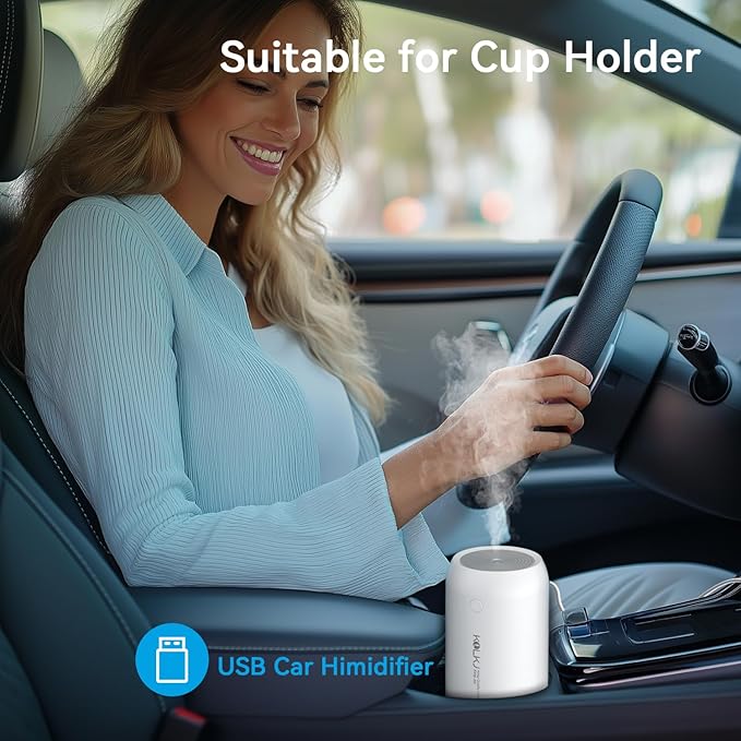 Portable Mini Humidifier, KQLKJ 350ml Small Cool Mist Humidifiers, USB Personal Desktop Humidifier for Bedroom Car Office Travel with Auto Shut-Off & 2 Mist Modes (White) - Image 7