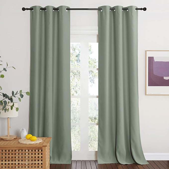 NICETOWN Door Curtains for Doorway Privacy, 95 Inch Length Blackout Thermal Insulated Room Divider Cover, Farmhouse Closet Curtain for Bedroom LivingBathroom, 1 Panel, Sage Green, 42" Wide - Image 3