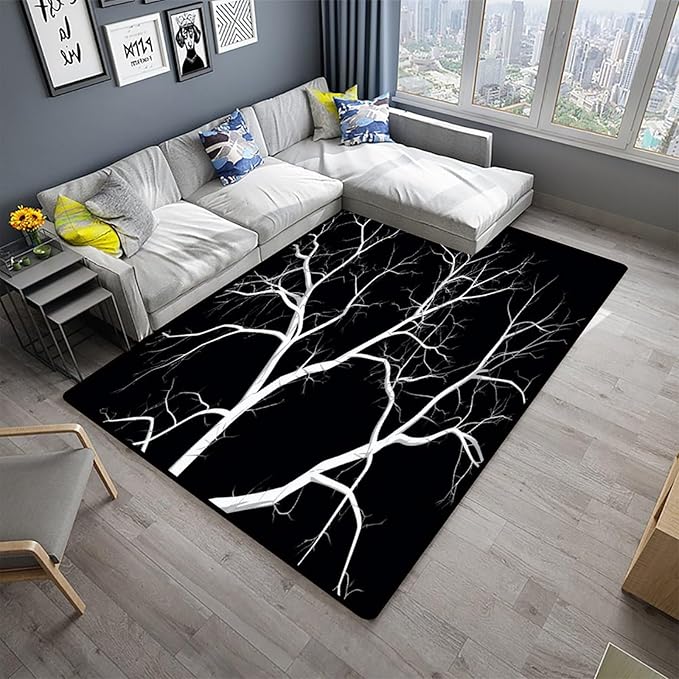White Branches in The Dark Night Carpet: Elegant Pattern Printing Lightweight Area Rug, Fade, Flame, Stain Resistant, Quick Dry, Waterproof Floor Carpet for Living Room Bedroom Décor, 72 x 108 Inch - Image 2