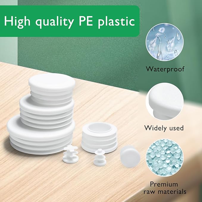 1-3/4" (45mm) Plastic Hole Plugs White -Round Chair Leg Caps, Flush Mount Pipe Plugs, Tubing End Caps for Metal&Wood Legs Tube, Outdoor Furniture Feet caps & Table Plastic Plugs, 12 PCS - Image 2