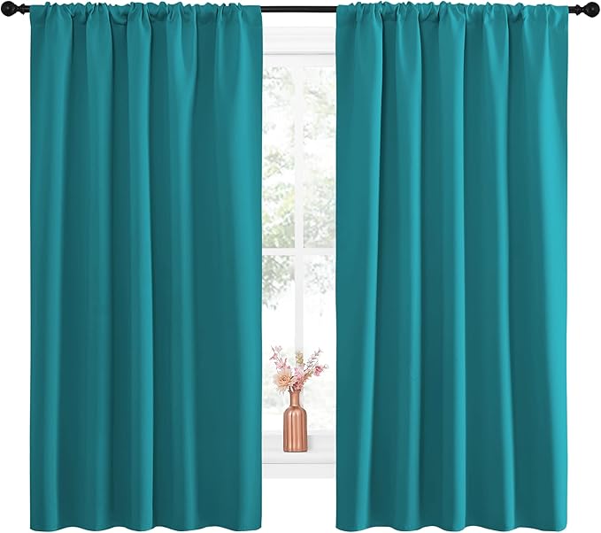 NICETOWN Peacock Blue Blackout Curtains Panels for Window, Thermal Insulated Rod Pocket Blackout Drapes/Draperies for Living Room (2 Panels, W52 x L63 inches) - Image 2