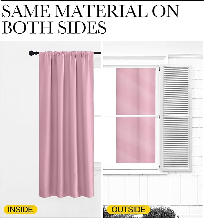 NICETOWN Blackout Curtains for Bedroom, Blackout Curtain Panels, Rouge Pink, 1 Pair, 70 by 63-inch, Window Treatment Energy Saving Thermal Insulated Solid Rod Pocket Blackout Drapes/Draperies - Image 5