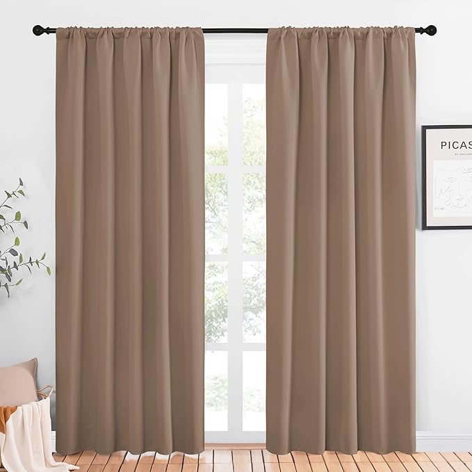 NICETOWN Room Darkening Curtains for Bedroom - Home Decoration Privacy Protection Thermal Insulated Solid Drapes/Draperies for Sliding Glass Door (Cappuccino, Set of 2, 52 x 84 inches) by NICETOWN