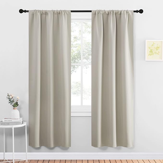 NICETOWN Blackout Curtains for Living Curtains, Room Darkening Window Curtain Panels, Easy-Care Solid Thermal Insulated Draperies/Drapes for Daughter Room (Natural, 2 Panels, 34 by 72) by NICETOWN