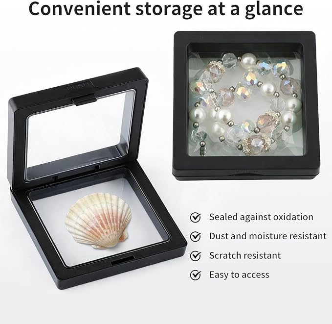 20 Pcs Black Seashell Holder, 3D Floating Display Box 2.7 x 2.7 Inches, Transparent Display Case for Sea Shell Collectibles, Jewelry, Rings, Crystal, Badges, Coastal Decor - Image 5