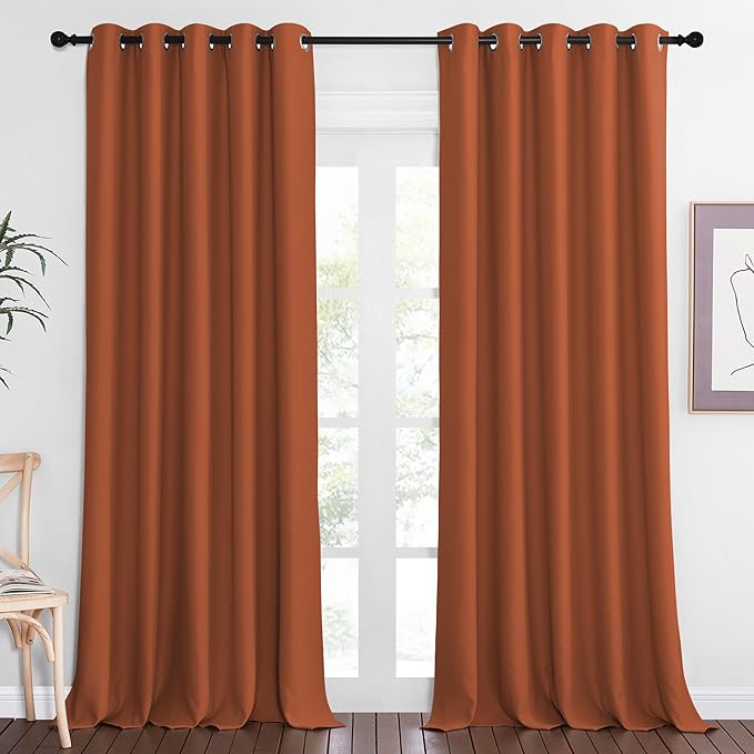 NICETOWN Blackout Curtain Drape for Bedroom - Light Reducing Thermal Insulated Solid Grommet Room Darkening Window Curtain 90 inches Long for Living Room (Burnt Orange, 1 Piece, W66 x L90) by NICETOWN
