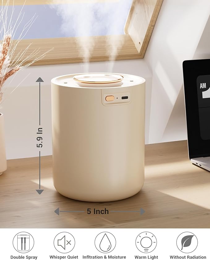 Portable Small Humidifier, 1500ml Small Humidifiers for Bedroom Baby, 1800mAh USB Personal Desktop Portable Humidifiers for Travel,Office, Car, Home, Auto Shut-Off, 3 Mist Modes, Super Quiet - Image 2