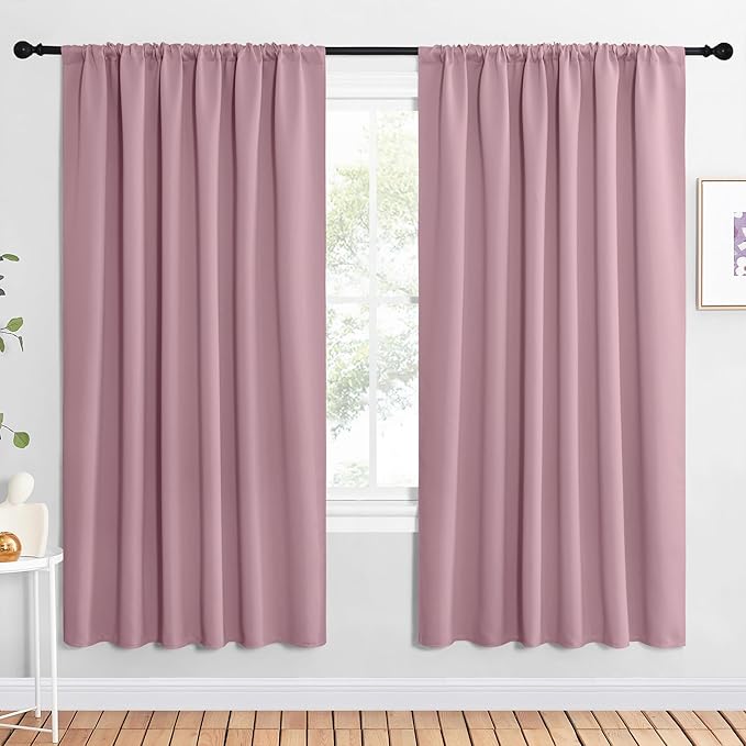 NICETOWN 2 Panels Blackout Curtains, Rod Pocket Window Curtains Room Darkning Drapes for Bedroom/Living Room, Thermal Insulated Solid Draperies for Home Office/Study, 62 by 72-Inch, Rouge Pink by NICETOWN