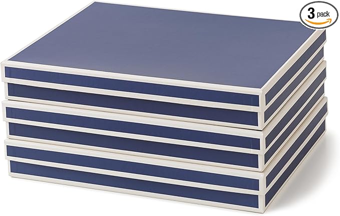 Soul & Lane Document Storage Boxes - Set of 3 (13.2" x 9.8" x 1.8"), Versatile Photo & Craft Organizer for Home & Office, Stackable Cardboard Storage for Letters, Files & Memorabilia, Heritage Blue by SoulLane