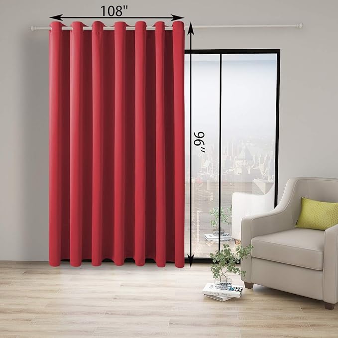 BONZER Room Divider Curtain Total Privacy Wide Blackout Room Darkening Grommet Curtains for Shared Room, 96L x 108W Inch (8L x 9W ft), 1 Panel, Red - Image 4