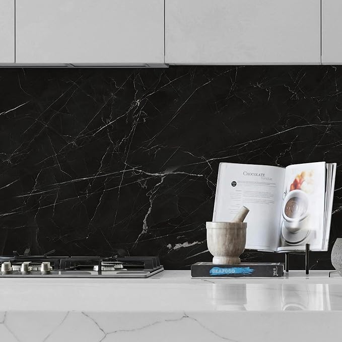 Marble Peel and Stick Waterproof Wall Paneling, 118" x 47" Black Marquina Glossy Finish Self-Adhesive Backsplash Tile Vinyl Wall Panel for Kitchen Bathroom Wall Decor, Covers 38.75 Sq. Ft. - Image 9