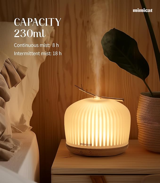 mimicat Quiet Aromatherapy Diffuser Glass: 230ML Ultrasonic Cool Mist Scent for Home with Night Light - Aesthetic for Women Girls - Image 3