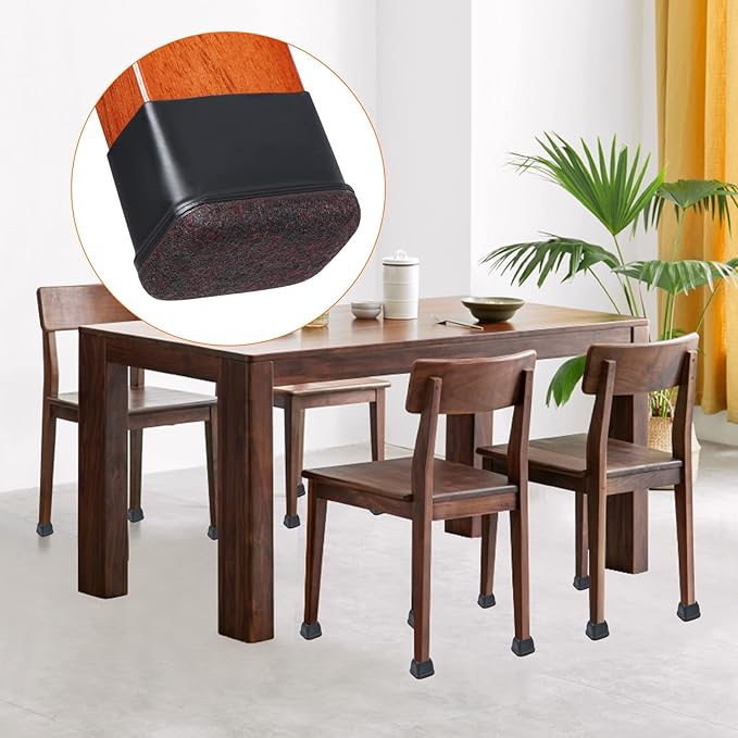 Ezprotekt 16 Pcs Rectangle Silicone Chair Leg Floor Protectors, Felt Rectangle Black Furniture Leg Cap Covers for Chair Table Desk - Anti- Scratches (Fit L :1.3-1.7", W: 0.9-1.2") - Image 6