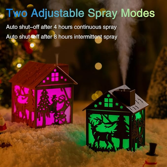 Colorful Cool Mini Humidifier, Cabin styling with Christmas theme，USB Personal Desktop Humidifier 2 Mist Modes, 7 colors,Super Quiet Perfect for Baby Bedroom, Office (Darkwood) - Image 2