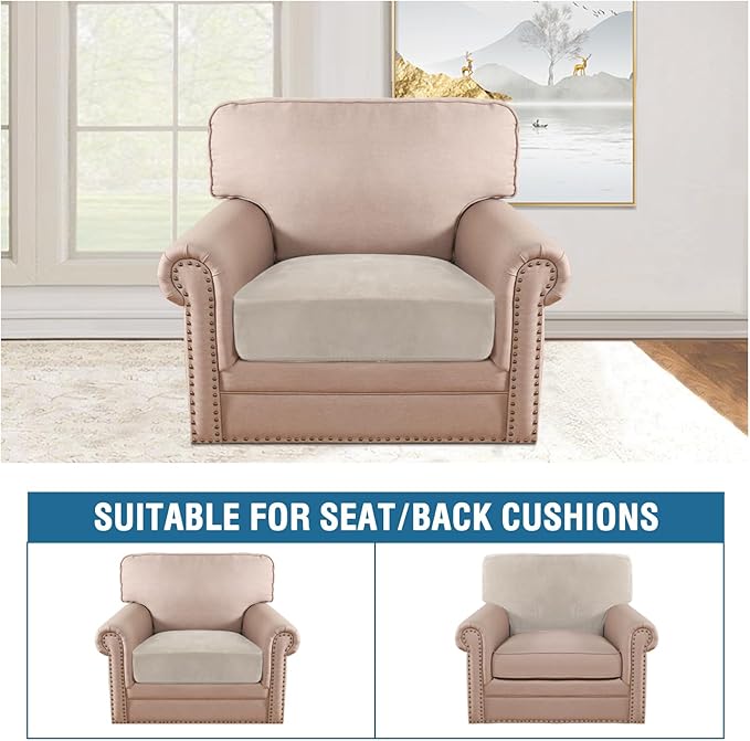 H.VERSAILTEX Velvet Stretch Couch Cushion Cover Plush Cushion Slipcover for Chair Cushion Furniture Protector Seat Cushion Sofa Cover (1 Piece Armchair Cushion Covers, French Oak) - Image 3