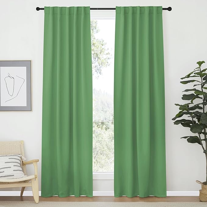 NICETOWN Vertical Blinds Window Curtain Panels - (Forest Green Color) 42 by 84 Inches, Set of 2, Energy Saving Rod Pocket and Back Tab Blackout Curtains for Nursery loft Cafe Laundry by NICETOWN