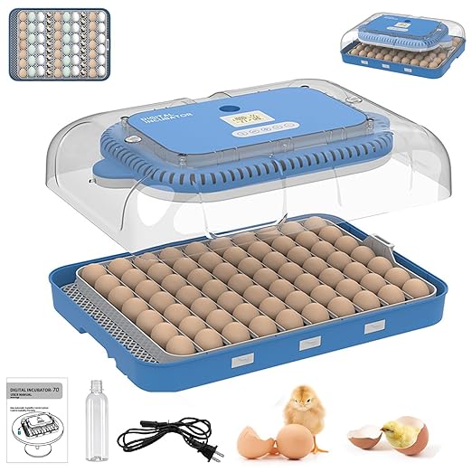 HOWOOlUA 70 Egg Incubator for Hatching Eggs withAuto Turn, Temp & Humidity Control, Built-in CandleLarge Capacity Egg Incubator for Chicken Duck Goose Eggs by howooiua