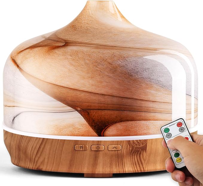 Porseme 500ml Essential Oil Diffuser, Aroma Ultrasonic Humidifier with Remote Control, BPA Free, Auto Shut-Off, Timer Setting for Large Room Sleeping Yoga by Porseme