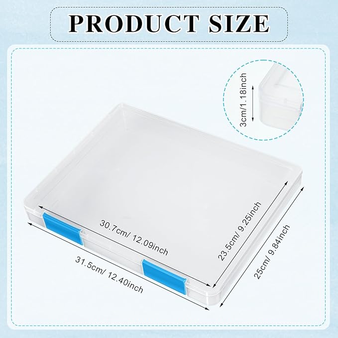 PerKoop 6 Pcs Clear Paper Storage Box A4 Plastic File Box Document Paper Organizer Storage Board Game Project Cases Containers with Buckle for Craft, Magazine(12.4 x 9.84 x 1.18 Inches,Blue) - Image 2