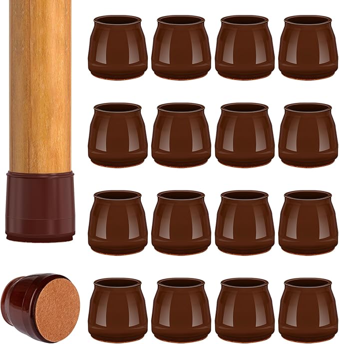 16pcs Round Chair Leg Floor Protectors, Felt Pads Chair Leg Protectors for Hardwood Floors, Silicone Furniture Feet Cups Covers Felt Pads, Prevents Scratches & Reduce Noise, Brown, Large by BAIPOK