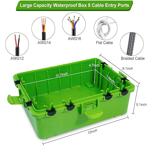 Large Outdoor Electrical Box Waterproof, IP54 Extension Cord Cover Weatherproof Outdoor Outlet Covers, Protect Power Strip, Timer Outlet, Plug, Socket, Holiday Light, Green (12 x 9X 5 inch) - Image 2