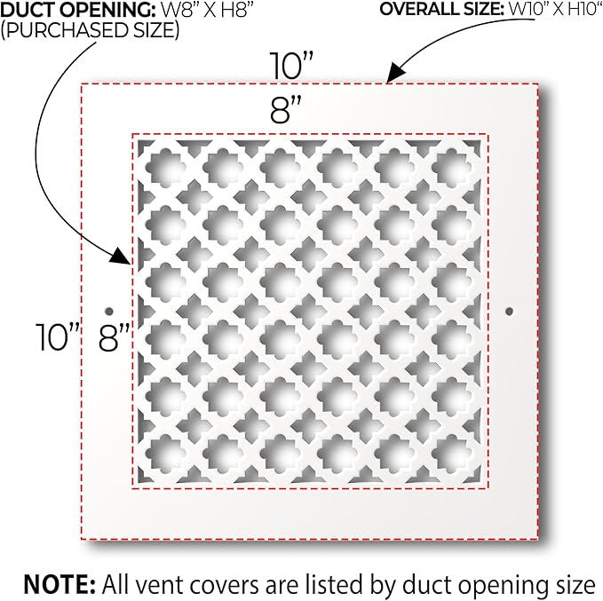 SABA Home Decor Air Vent Cover Grille - Acrylic Plexiglass 8" x 8" Duct Opening, 10" x 10" Overall White Finish Decorative Covers for Walls & Ceilings NOT for Floor USE, Venetian - Image 2
