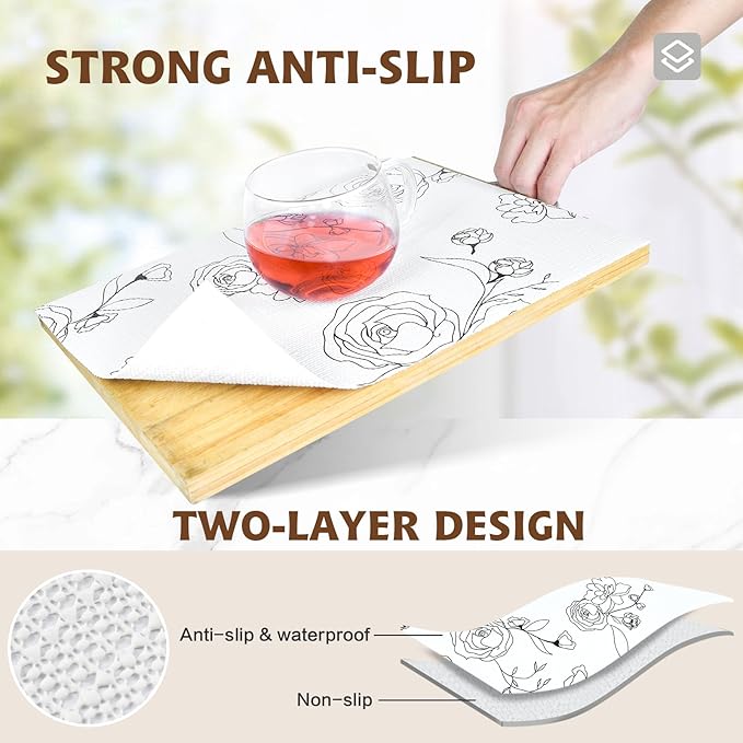 Shelf Liners for Kitchen Cabinets 17in x 20FT Non Adhesive Drawer Liner Black and White Floral Thickened Shelf Liner Paper Strong Non-Slip Easy to Clean for Tool Box with Knife and Tape Measure - Image 2