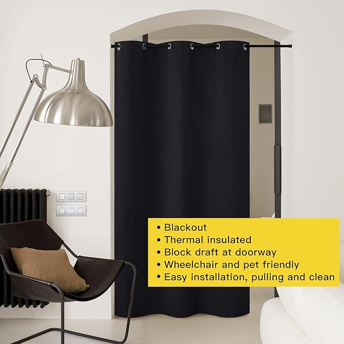 NICETOWN Faux Folding Accordion Doors, Front Door Curtains for Doorway, Privacy Blackout Living Room Bedroom Divider/Sliding Patio Decoration (1 Panel, 9ft Tall x 5ft Wide, Black) - Image 3