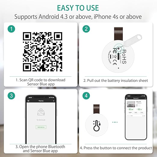 ORIA Wireless Thermometer Hygrometer, Smart Bluetooth Humidity Temperature Sensor, Mini Indoor Outdoor Temperature Monitor with Data Storage and Export, Smart App Alert, 3 Pack - Image 5