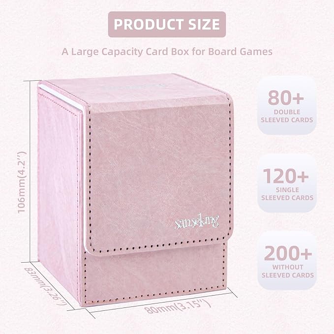 Magic Card Deck Box for MTG Single Deck Card Box fits 100+ TCG Sleeved Cards Tyvek® Paper Card Box Top Loading Card Boxes Magic Gift for MTG TCG CCG (Vertical,Pink) - Image 2