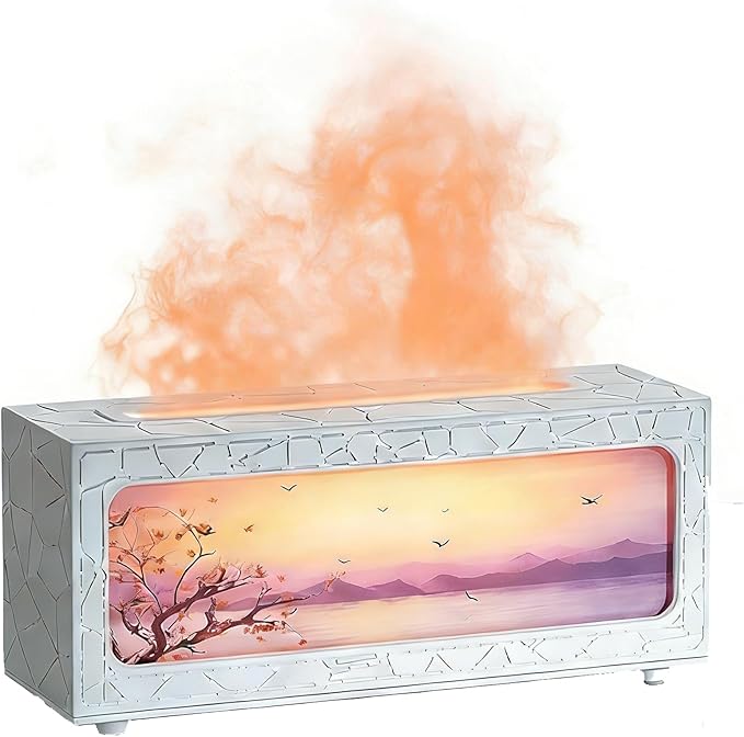 Fireplace Flame Essential Oil Diffuser - 7 Color LED Ultrasonic Aromatherapy Humidifier, 250ml, with Timer, Suitable for Home, Bedroom, Office, Yoga (C08W) by ITHUGE