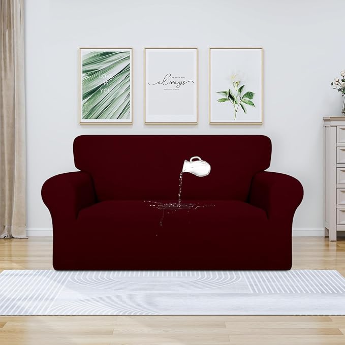 PureFit 100% Dual Waterproof Couch Cover Slipcovers for Couches and Sofas - Stretch Non Slip Fleece Sofa Covers Washable, Leakproof Furniture Protector for Kids, Pets, Dog (Loveseat, Wine) - Image 2