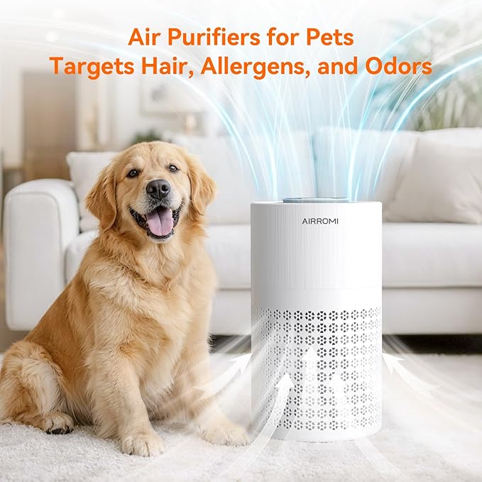 AIRROMI Air Purifier for Bedroom with HEPA 3-in-1 Filter, Pet Air Purifier for Home Cat Pee Smell, Covers Upto 990 Ft², Quiet 360° intake Air Cleaner for pet hair,allergies,Dust,Smoke A2001 White - Image 7