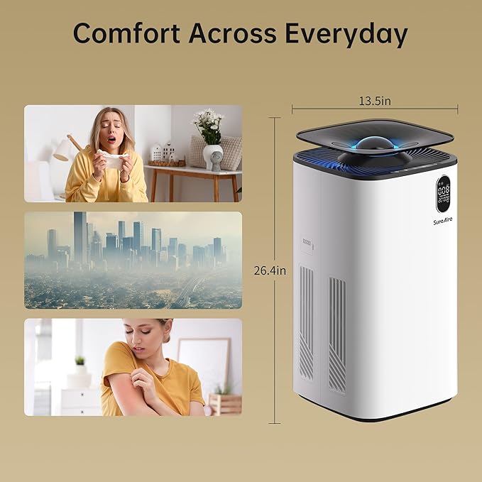 Evaporative Humidifier with Auto Humidity Control, 6L Water Tank with Top-Fill Access, Mist-Free Design, Humidification with Warm Air, Wheels & Filter Reminder for Home Use - Image 9