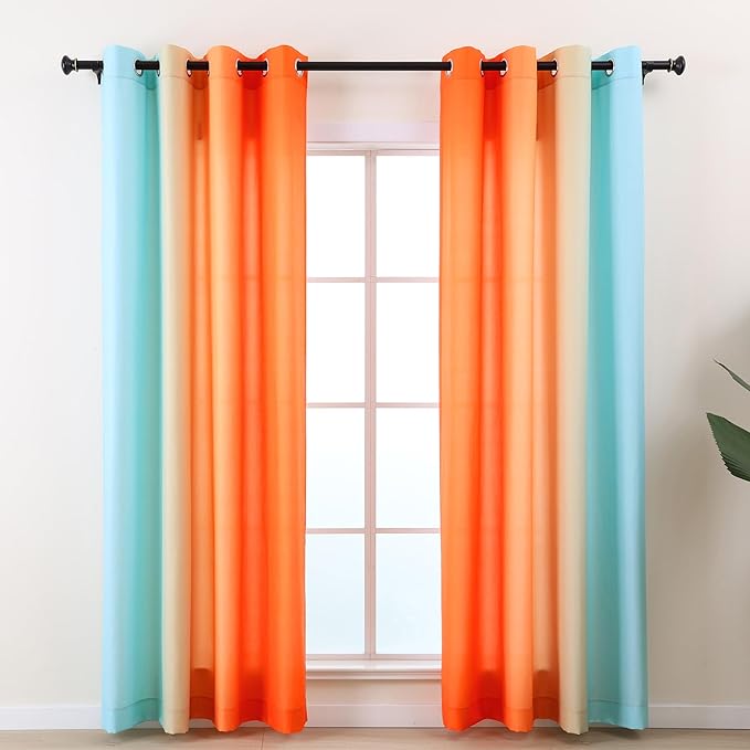 L.Z.E Blue Orange Ombre Privacy Sheer Curtains 63 Inch Length 2 Panels Set Orange Light Filtering Non-See-Through Curtains & Drapes for Living Room Bedroom Grommet Top Short - Image 8