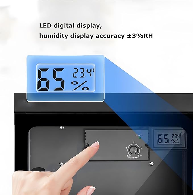 2 Layers Dry Cabinet 30L Digital Camera Dehumidify Storage Electronic Dry Cabinet Camera Storage with Dehumidification Power Adjustment Knob for Camera Lens and Electronic Equipment Storage - Image 4