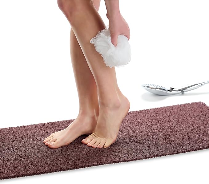 Non Slip Bathtub Mat Shower Mat for Tub - Loofah Bath Mats for Bathroom - 40x16 Bathtub Floor Mat - Textured Anti Slip Bath Mat Without Suction Cups - Secure Mat for Wet Areas (40x16 Brown) by ENKOSI