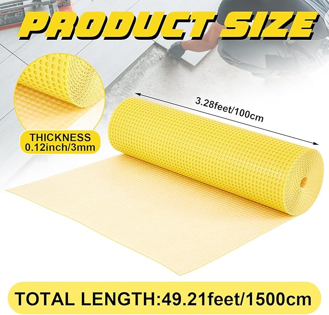 Nuanchu 1/8" Thick 161.44 Sq. ft. Uncoupling Membrane for Tile, Dimple Drainage Matting, Moisture Barrier Foundation Wrap Floor Underlayment Sub Floor Waterproof for Bathroom Shower Kitchen Basement - Image 2