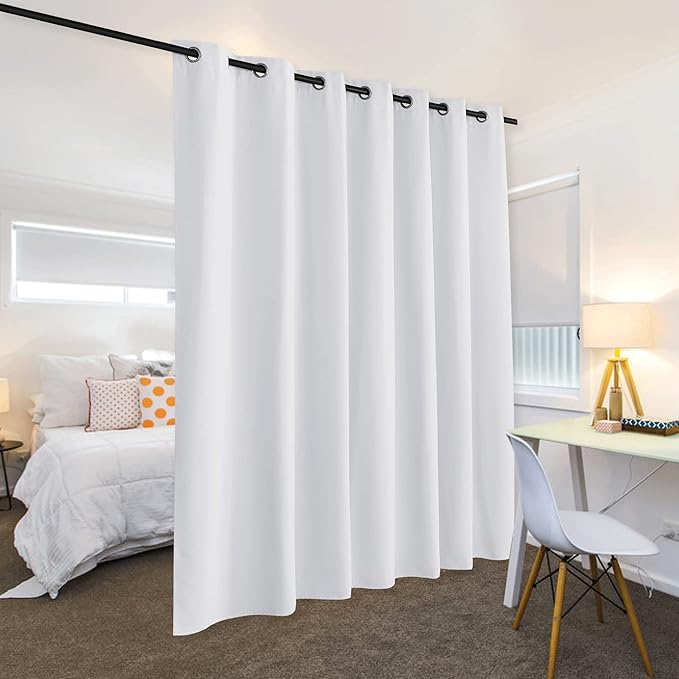 RYB HOME Privacy Curtain for Sliding Glass Door, Light Block Noise Reduce Insulated Curtain Screen Ceiling to Floor for Locker Room Basement Bedroom Closet, 100 inch Wide x 96 inch Long, Greyish White - Image 3