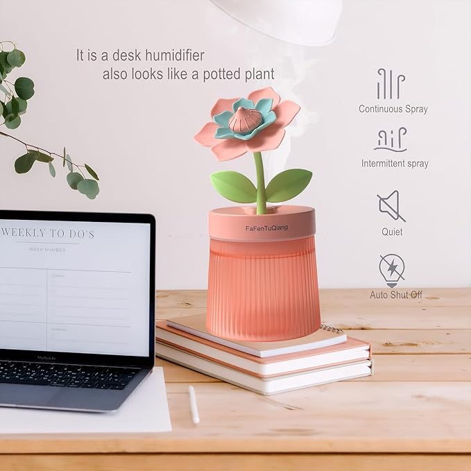 Bedroom Mini Humidifier Cute, Auto Shut Off 260ml With Flower, Cool Mist, 7 Colors Night Light, Quiet, Portable Ultrasonic Essential Oil Diffuser for Plants Office Travel - Image 3