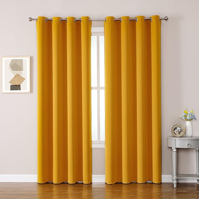 ChrisDowa Room Darkening Curtains 102 Inches Long 2 Panels Set for Living Room, Grommet Thermal Insulated Blackout Curtains for Bedroom (Mustard Yellow, 52 x 102 Inch) by ChrisDowa