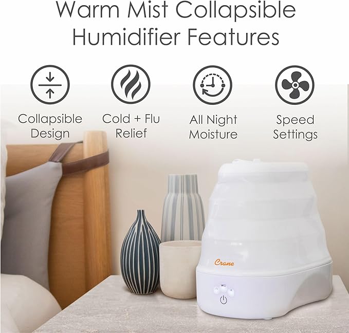 1 Gal. Warm Mist Collapsible Humidifier, White, Top Fill, for Medium Rooms Up to 500 sq. ft. - Image 4