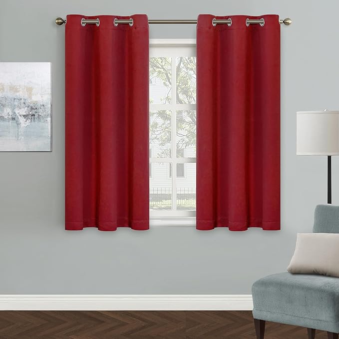 MYSKY HOME Red Blackout Curtains for Bedroom, Grommet Room Darkening Curtain, 54 Inch Long Curtains for Small Windows Thermal Insulated Curtain for Christmas, 1 Curtain Panel, 42 x 54 Inch, Red by MYSKYHOME